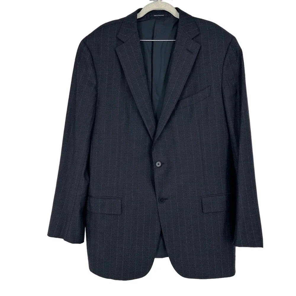 Ermenegildo Zegna Neiman Marcus Mens Wool Blazer Navy Pinstripe EU 56L US 46L